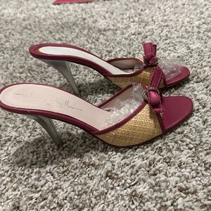 Nicole Miller Elegant Pink and rattan Women's Heels, 7